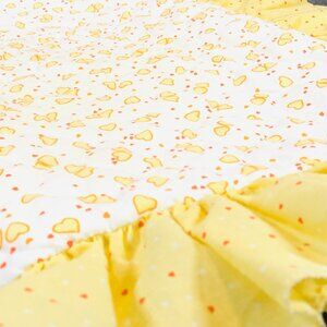 Vintage 80s Quilted Pillow Sham: Heart Confetti - Yellow Ruffle - Retro Kitsch